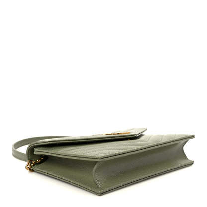 Saint Laurent Grain De Poudre Matelasse Chevron Monogram Envelope Chain Wallet Green Light Sage 4 of 10