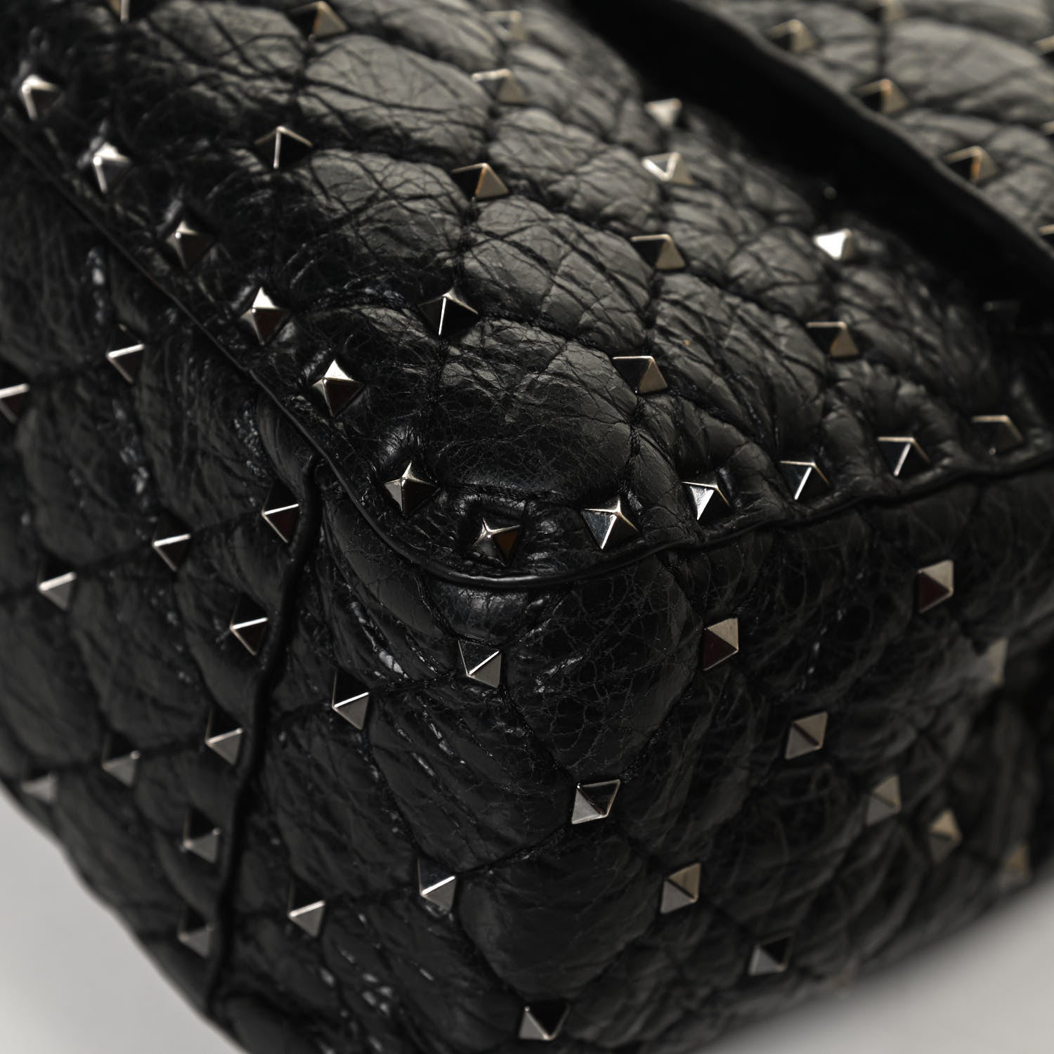 Valentino Garavani Craquele Nappa Large Rockstud Spike Shoulder Bag Black 10 of 12