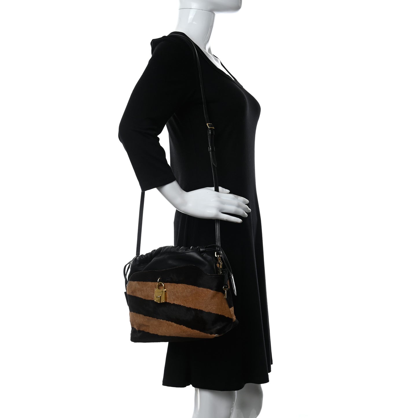 Calf Hair Striped Little Crush Dark Camel Black
