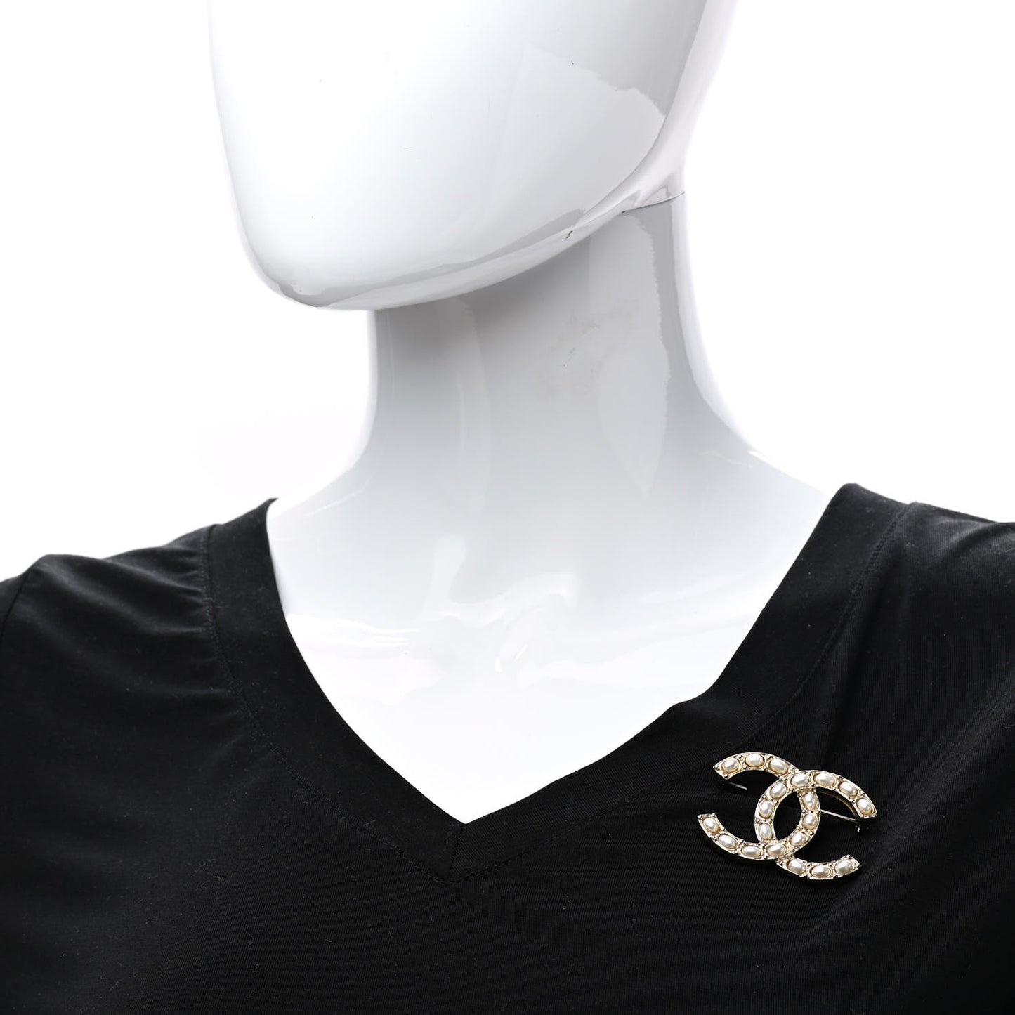 Pearl Large CC Brooch Gold