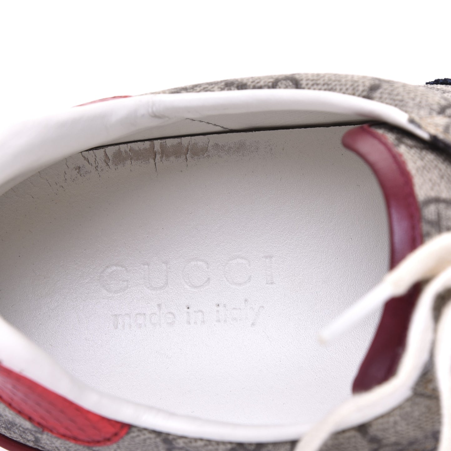 GG Supreme Monogram Ayers Mens New Ace Low-Top Sneaker 8.5 Beige Red