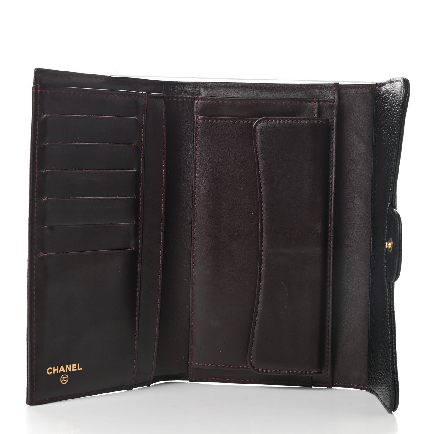 Caviar Quilted Long Flap Wallet Black