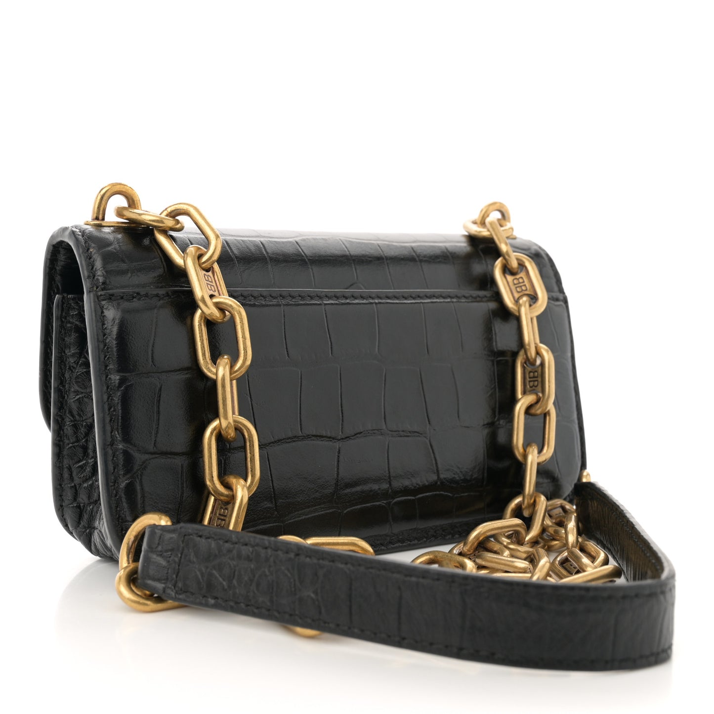 Extra Supple Calfskin Crocodile Embossed Gossip Wallet On Chain Black