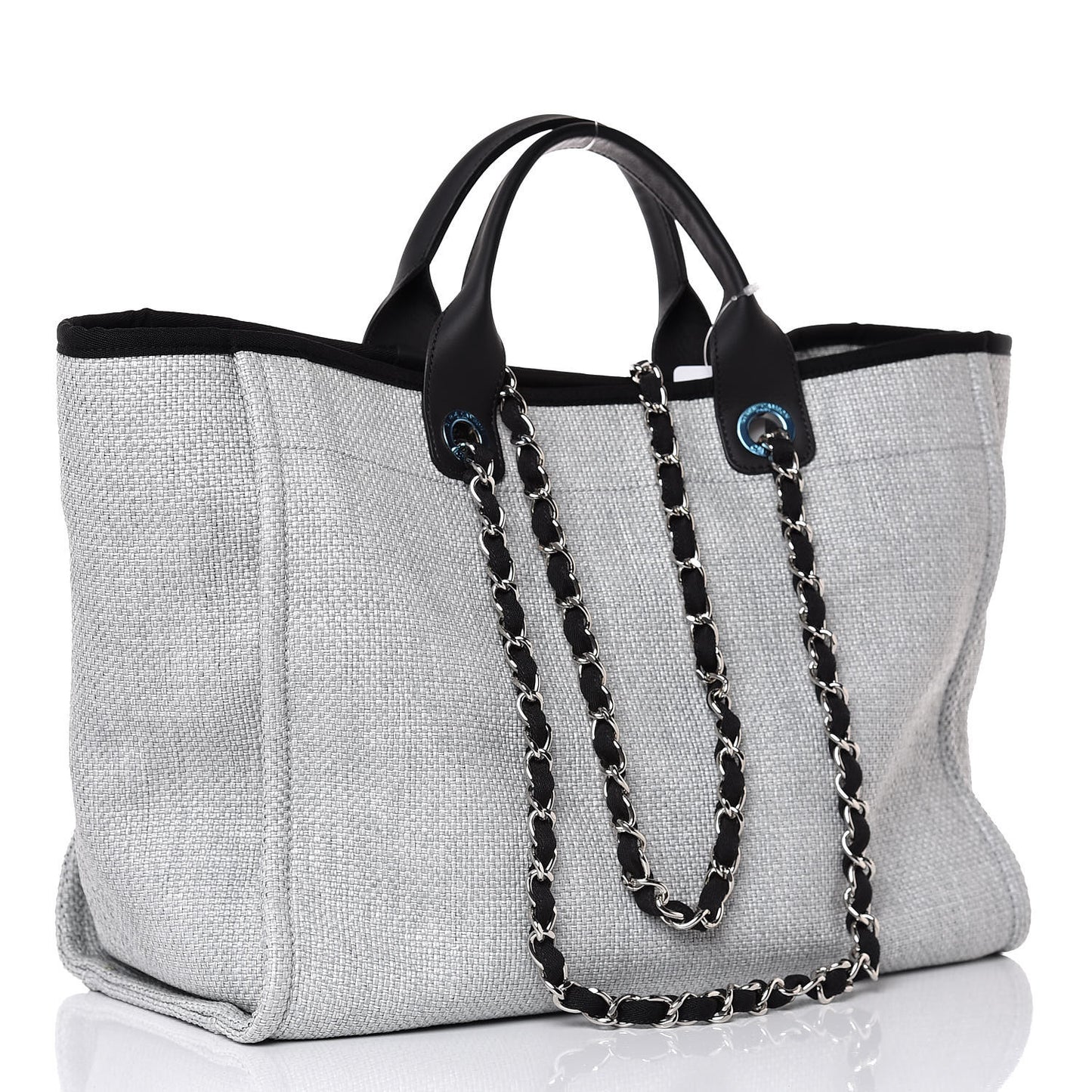 Woven Straw Raffia Large Deauville Tote Grey