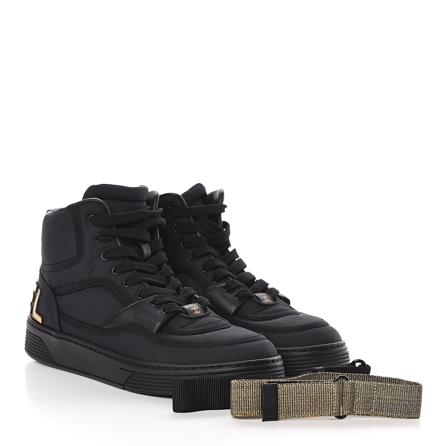 Nylon Lambskin Womens Logo High Top Sneakers 39 Black