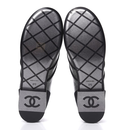 Chanel Glitter Fabric Grosgrain Cap Toe Lace Up Oxfords 37 Black Silver 5 of 9