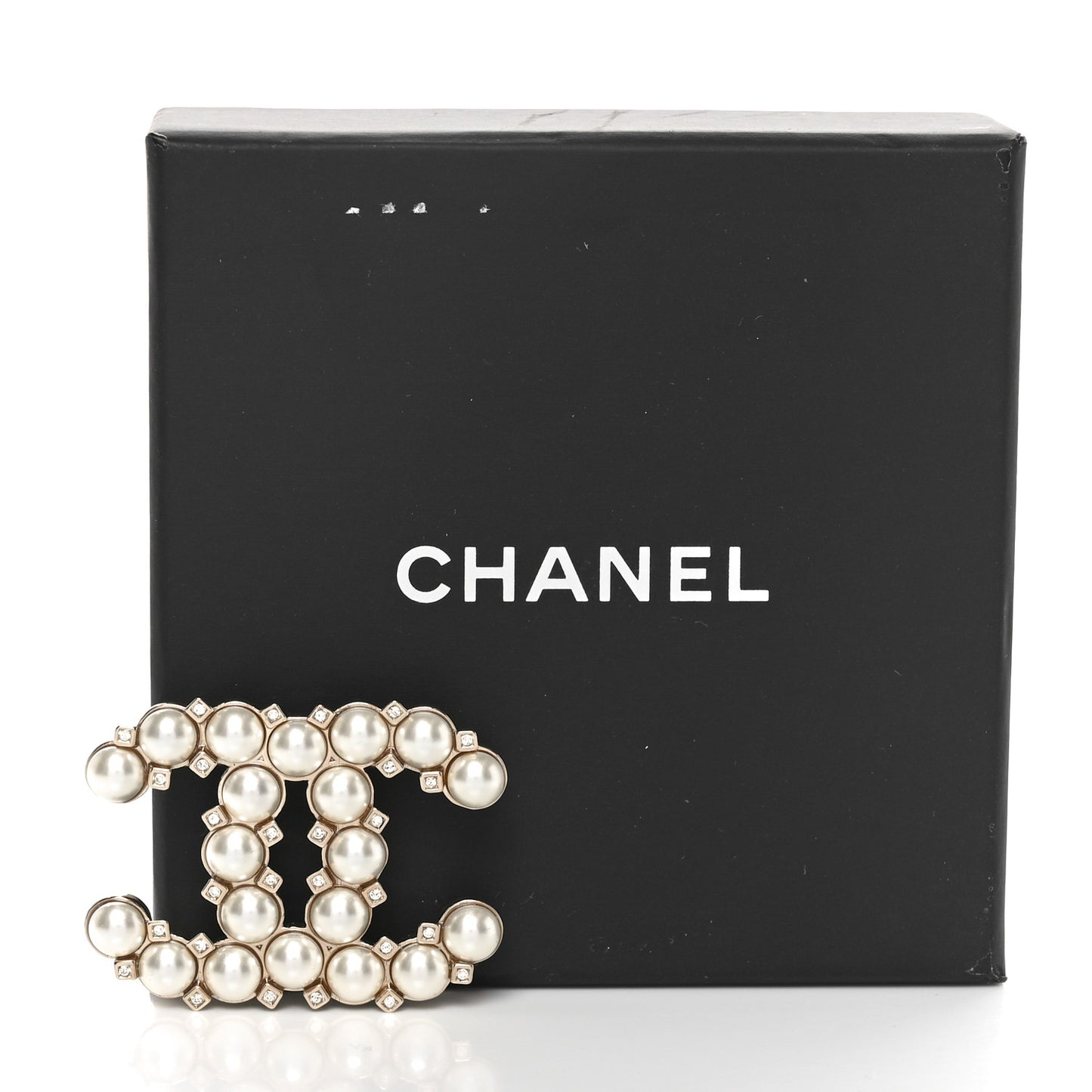 Pearl Crystal CC Brooch White Gold