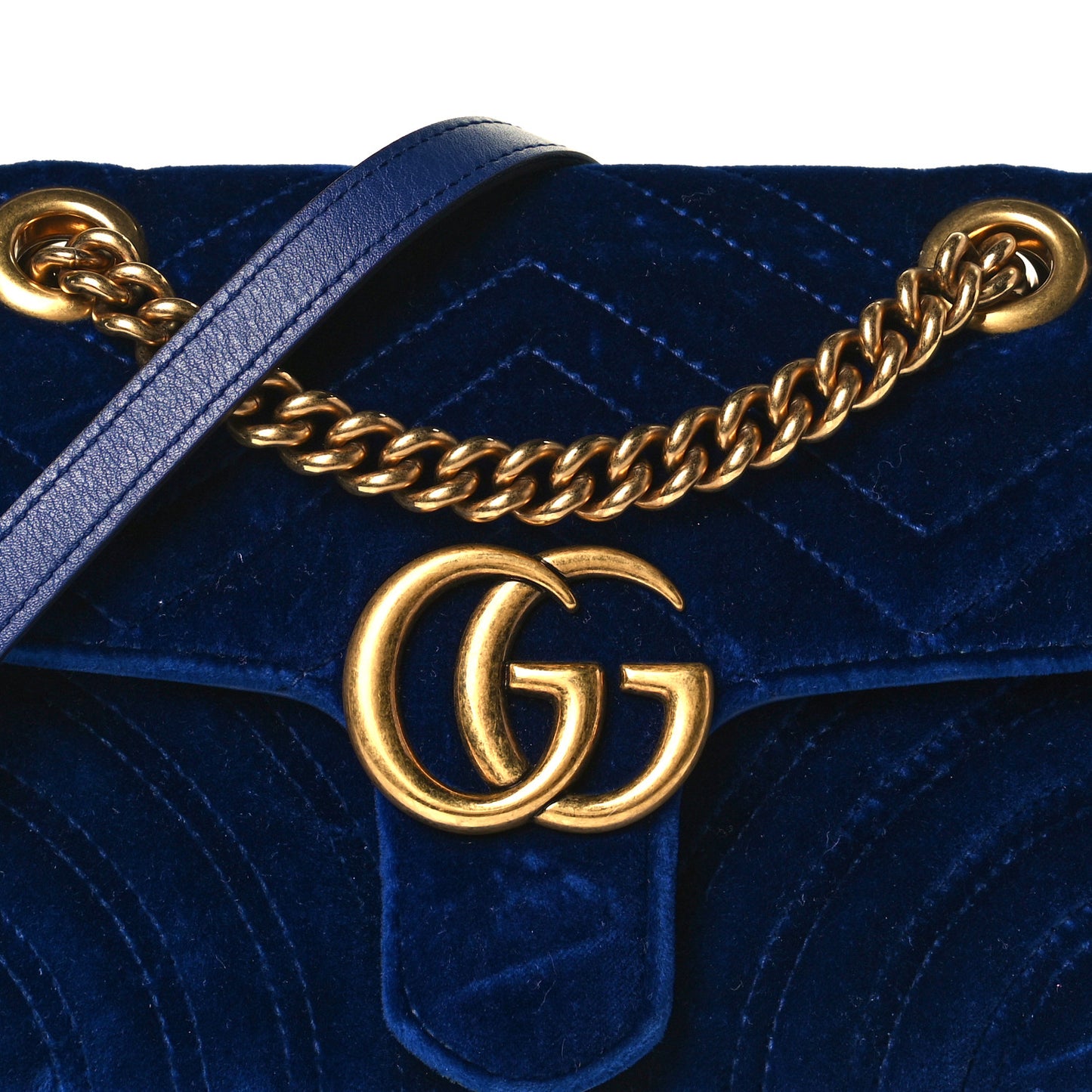 Velvet Matelasse Mini GG Marmont Shoulder Bag Cobalt Blue