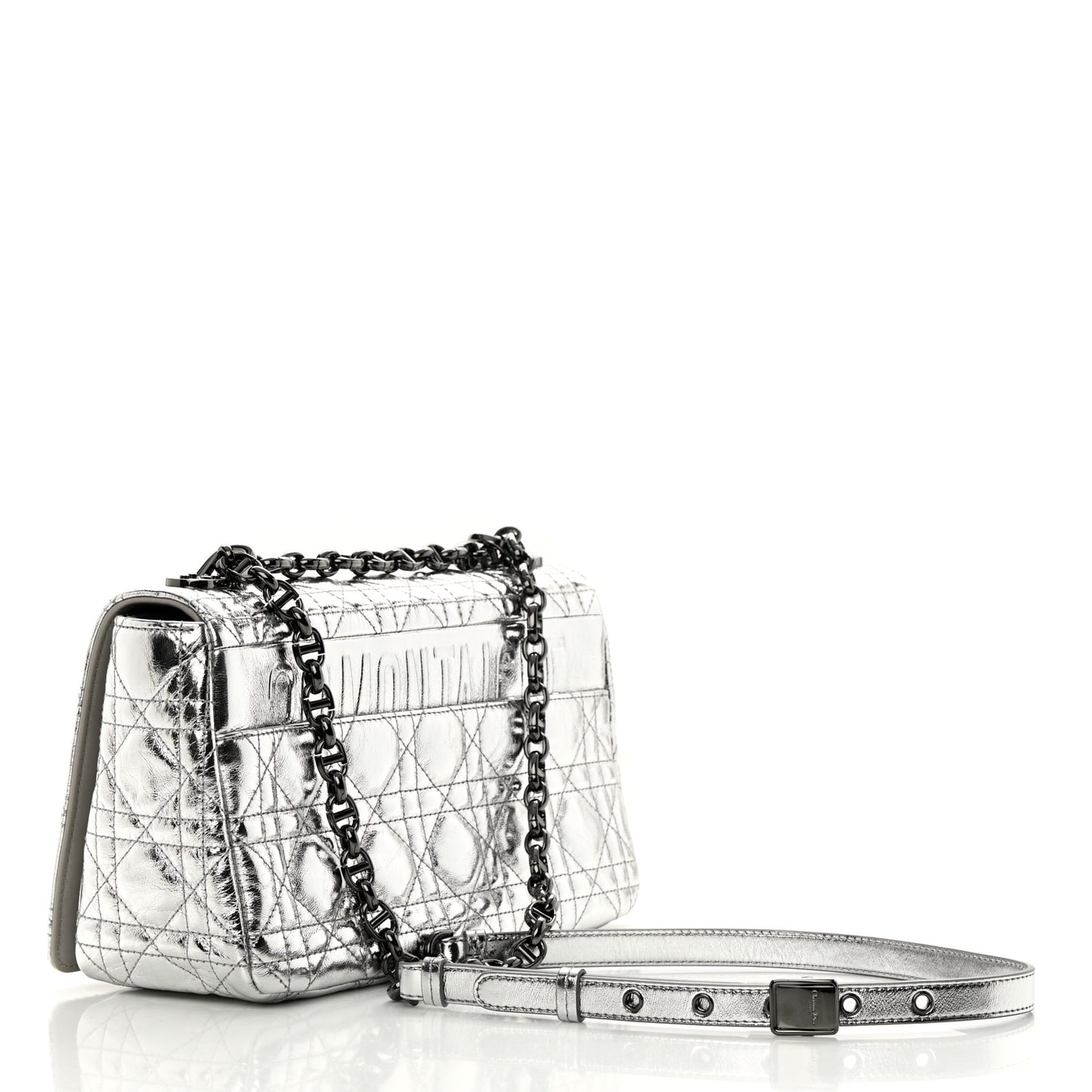 Metallic Calfskin Cannage Medium Caro Bag Argent