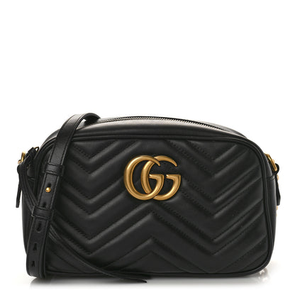 Gucci Calfskin Matelasse Small GG Marmont Chain Shoulder Bag Black 1 of 8