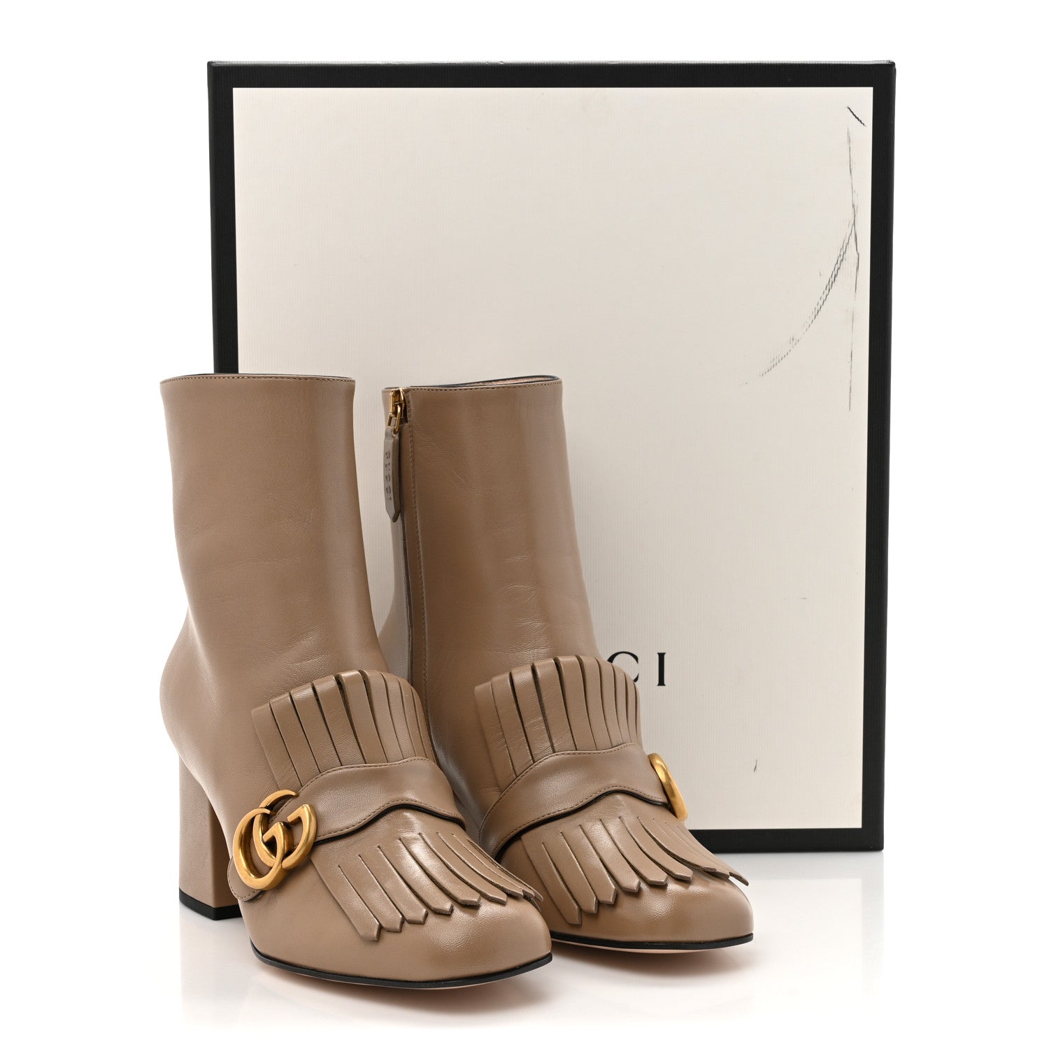 Gucci Malaga Kid GG Marmont Fringe 75mm Ankle Boots 38.5 Mud 10 of 10