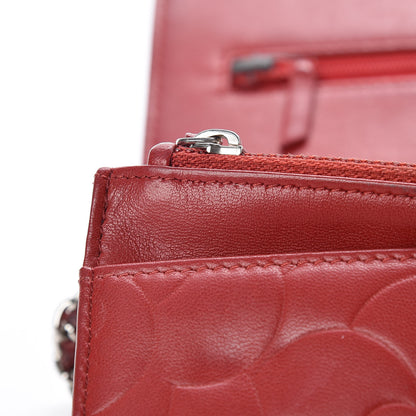 Chanel Lambskin Camellia Embossed Wallet On Chain WOC Red 14 of 19