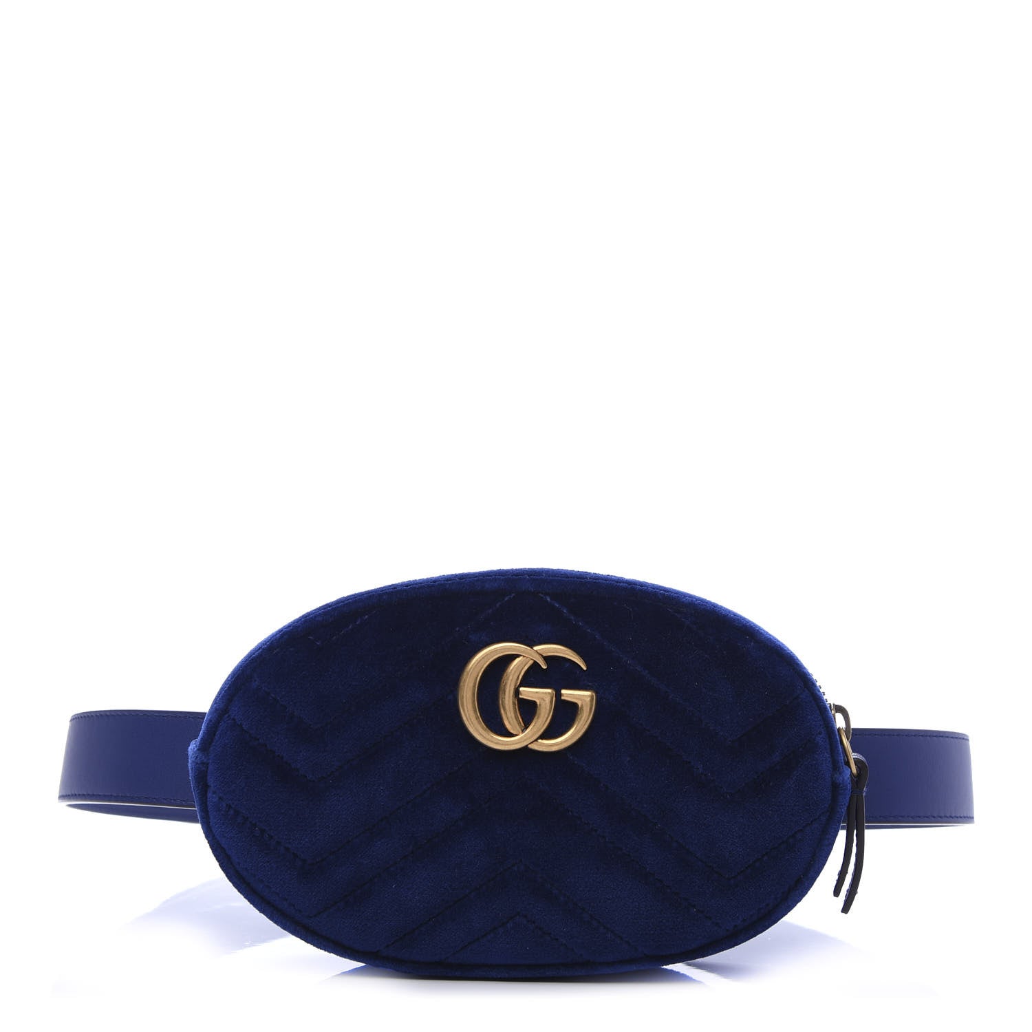Gucci Velvet Matelasse GG Marmont Belt Bag 95 38 Cobalt Blue 1 of 12