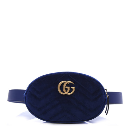 Gucci Velvet Matelasse GG Marmont Belt Bag 95 38 Cobalt Blue 1 of 12