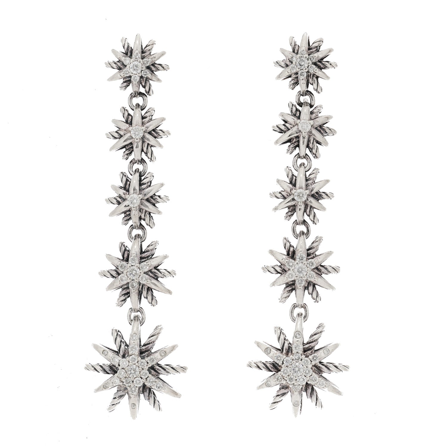 David Yurman Sterling Silver Pave Diamond Starburst Drop Earrings 1 of 4