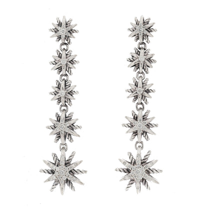 David Yurman Sterling Silver Pave Diamond Starburst Drop Earrings 1 of 4