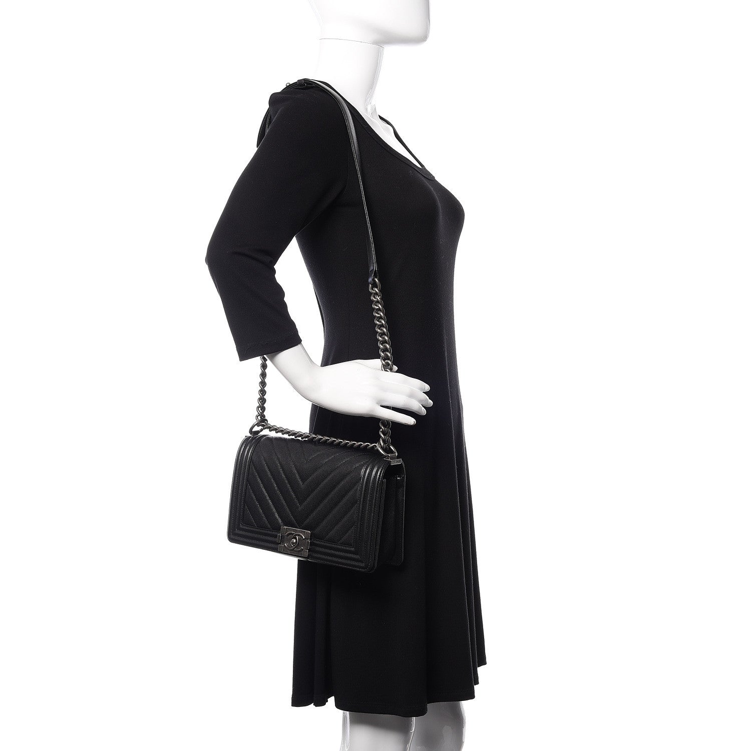 Chanel Caviar Chevron Quilted Medium Boy Flap Black 2 of 11