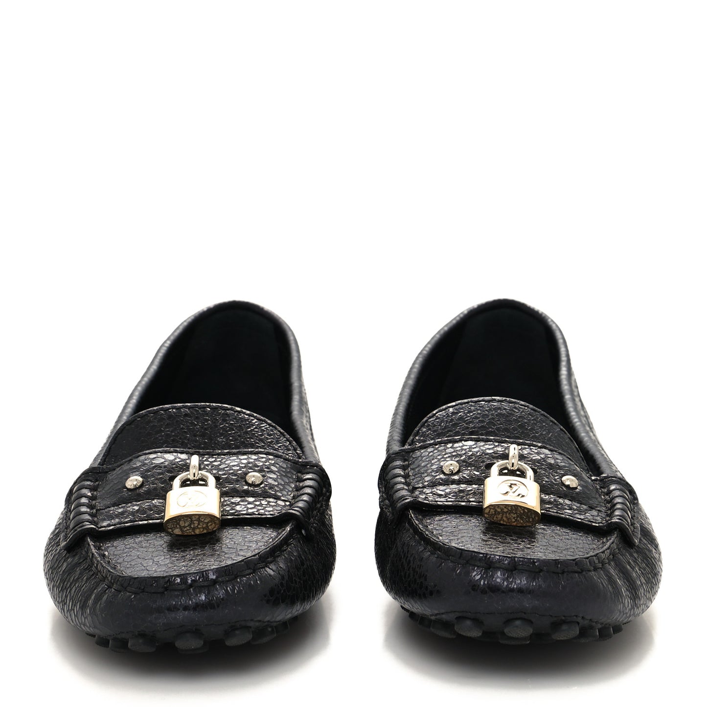 Calfskin Lock Mocassin Loafers 40 Black