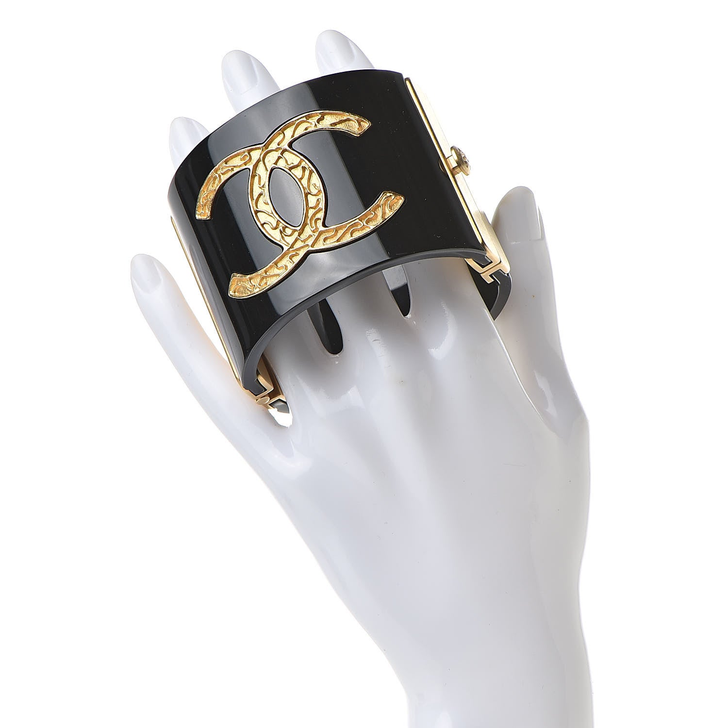 Chanel Resin CC Cuff Bracelet Black Gold 2 of 6
