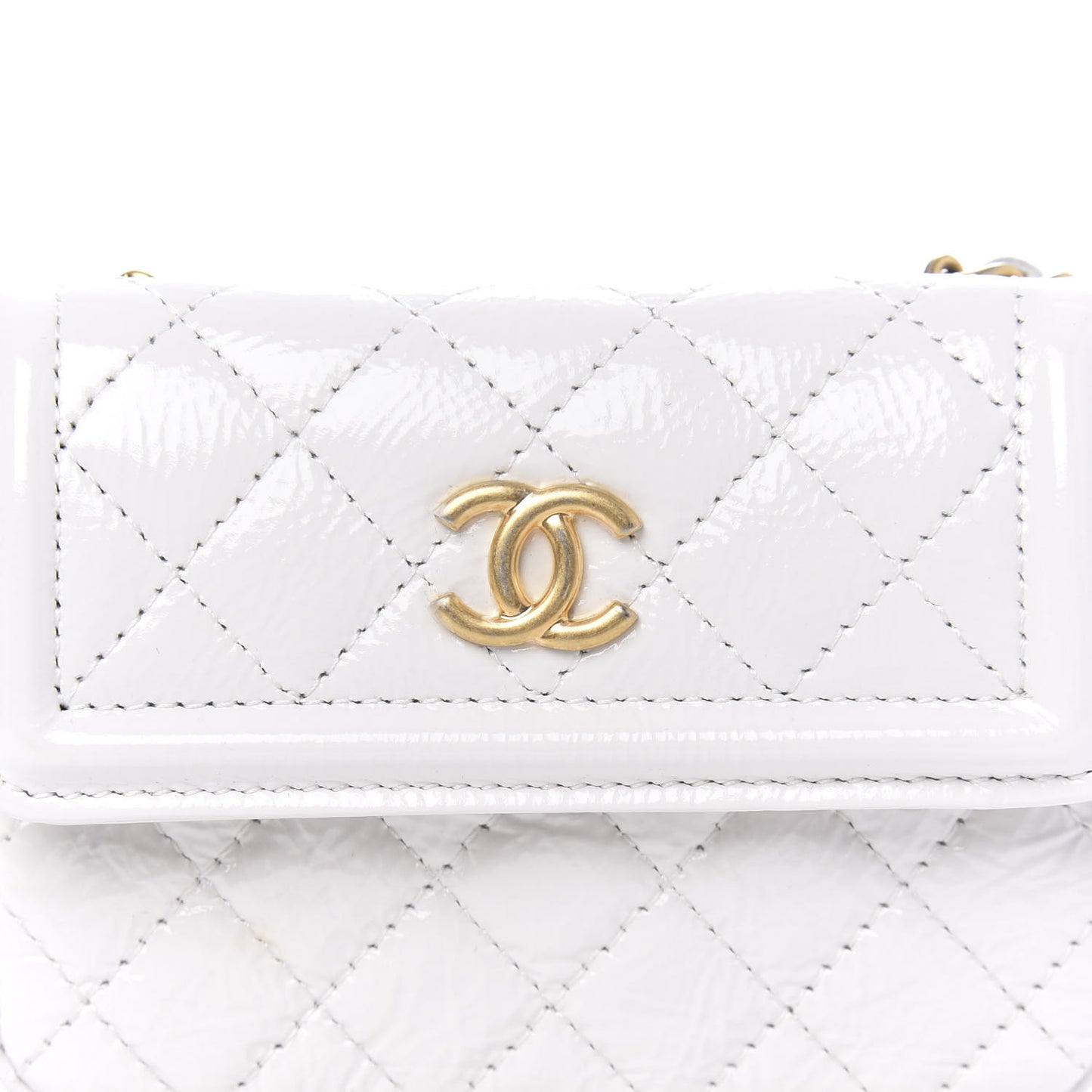Shiny Aged Calfskin Quilted Waist Belt Bag White
