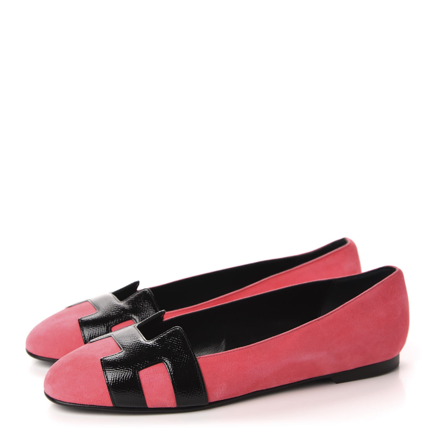 Hermes Velvet Goatskin Patent Epsom Nice Ballerina Flats 38 Fuchsia Black 3 of 8