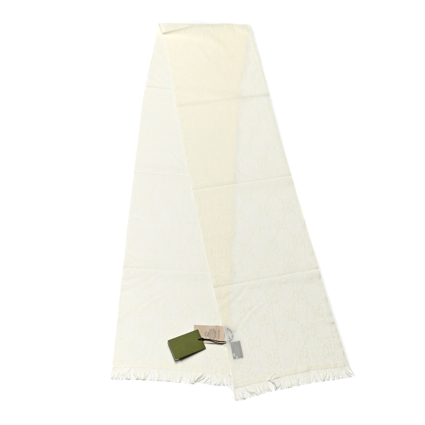 Wool Silk Monogram Shaby Fringe Scarf White