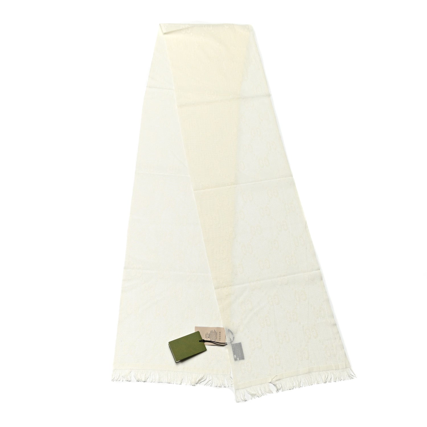 Gucci Wool Silk Monogram Shaby Fringe Scarf White 2 of 4