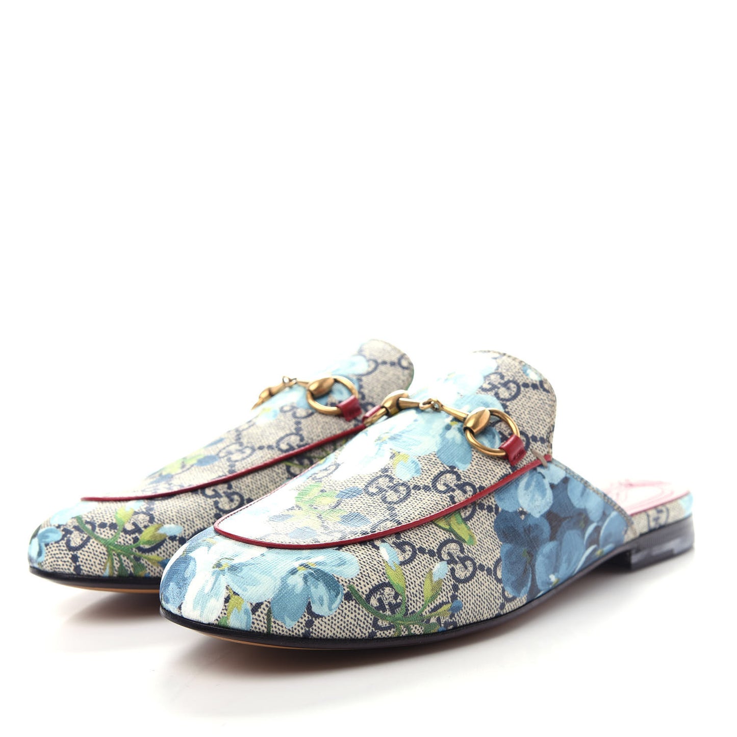 GG Supreme Monogram Blooms Womens Princetown Slippers 36.5 Beige Blue Navy Hibiscus Red
