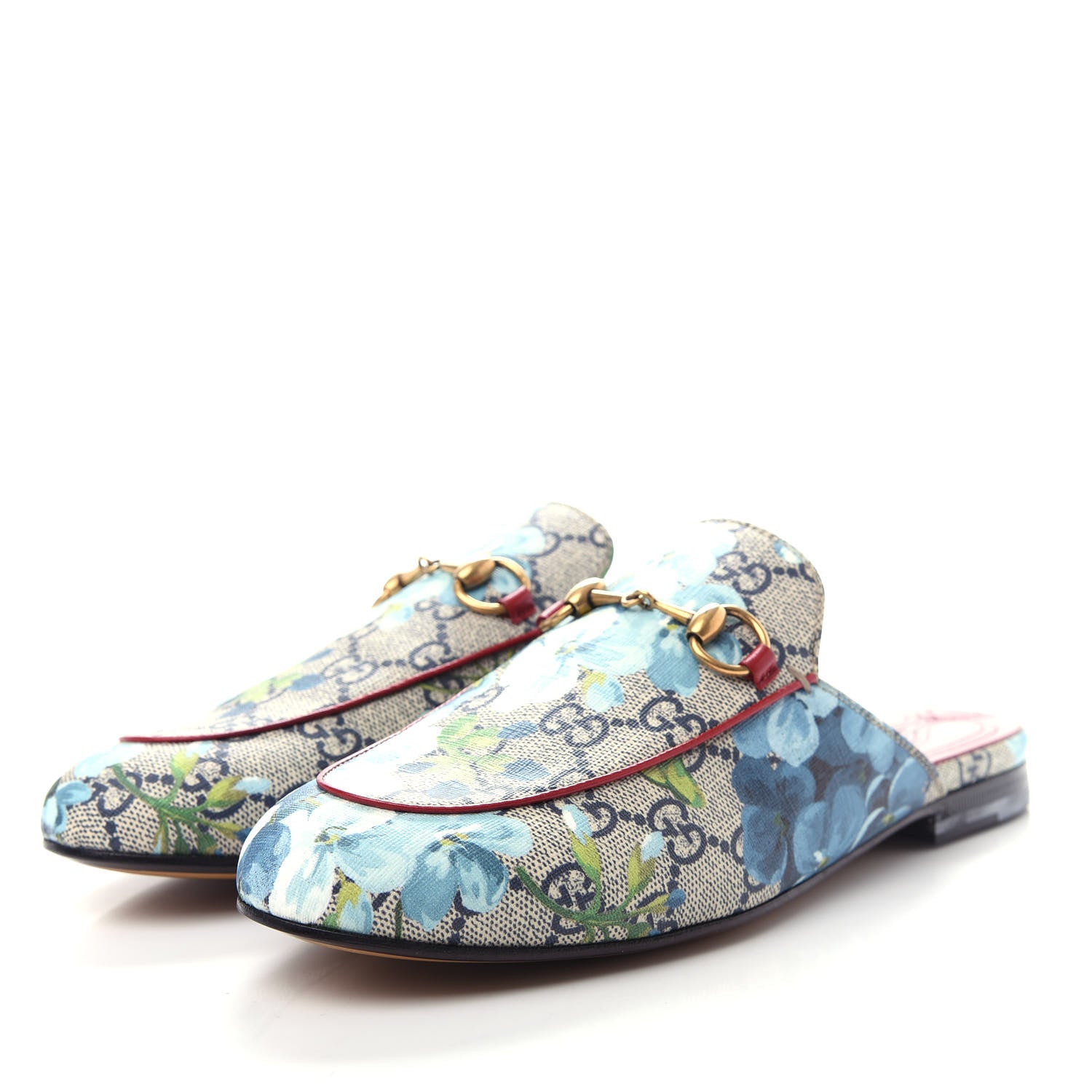 Gucci GG Supreme Monogram Blooms Womens Princetown Slippers 36.5 Beige Blue Navy Hibiscus Red 3 of 11