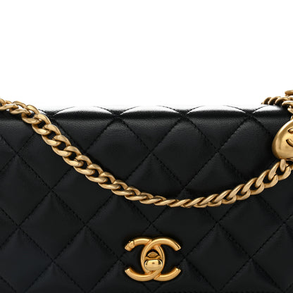 Chanel Lambskin Quilted Sweetheart Wallet On Chain WOC Black 10 of 14
