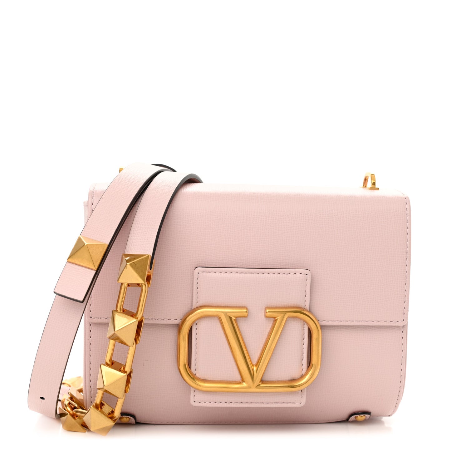 Grainy Calfskin VLogo Stud Sign Shoulder Bag Rose Quartz
