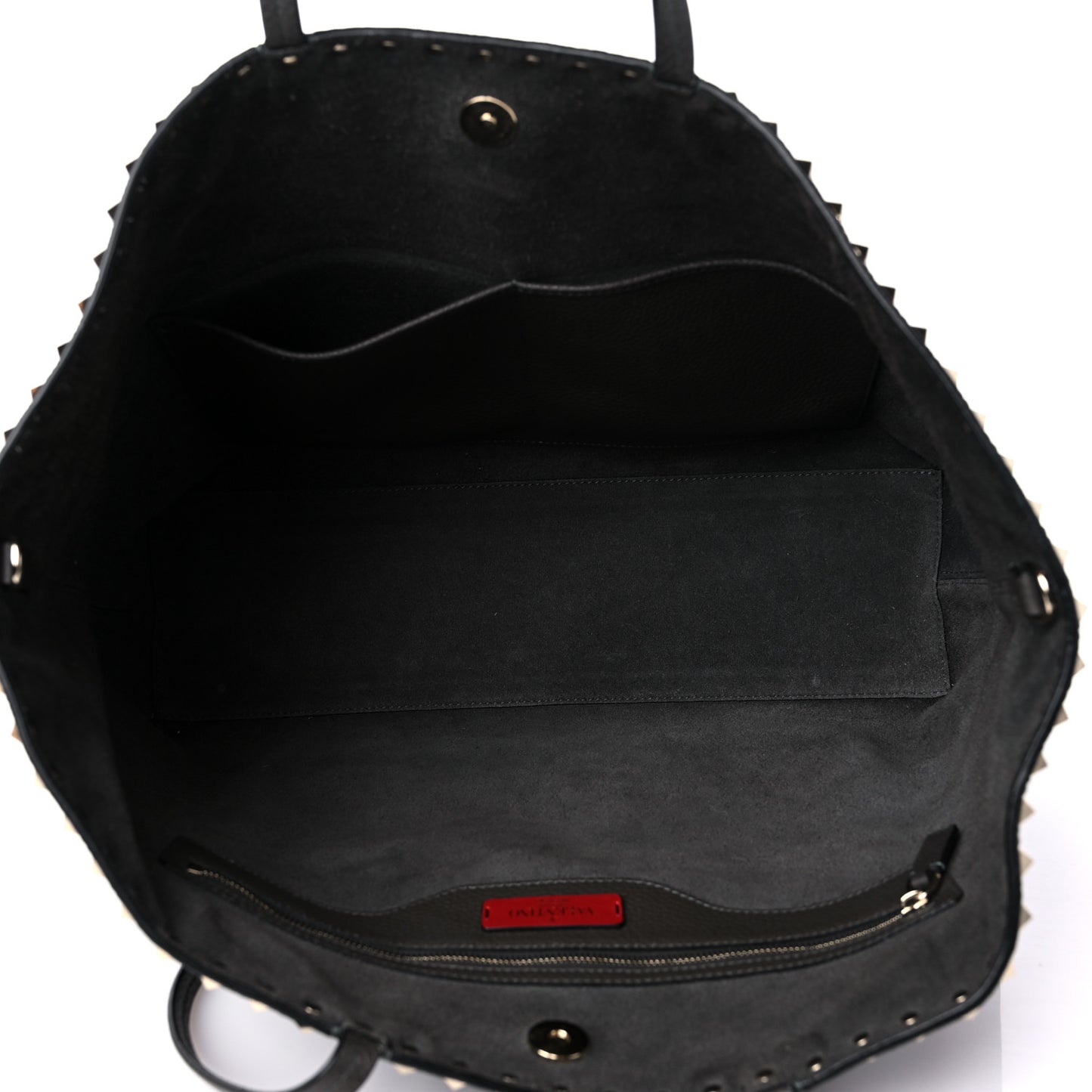 Grained Calfskin Rockstud Shoulder Tote Graphite