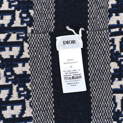 Christian Dior Wool Cashmere Oblique Scarf Beige Blue Black 3 of 3