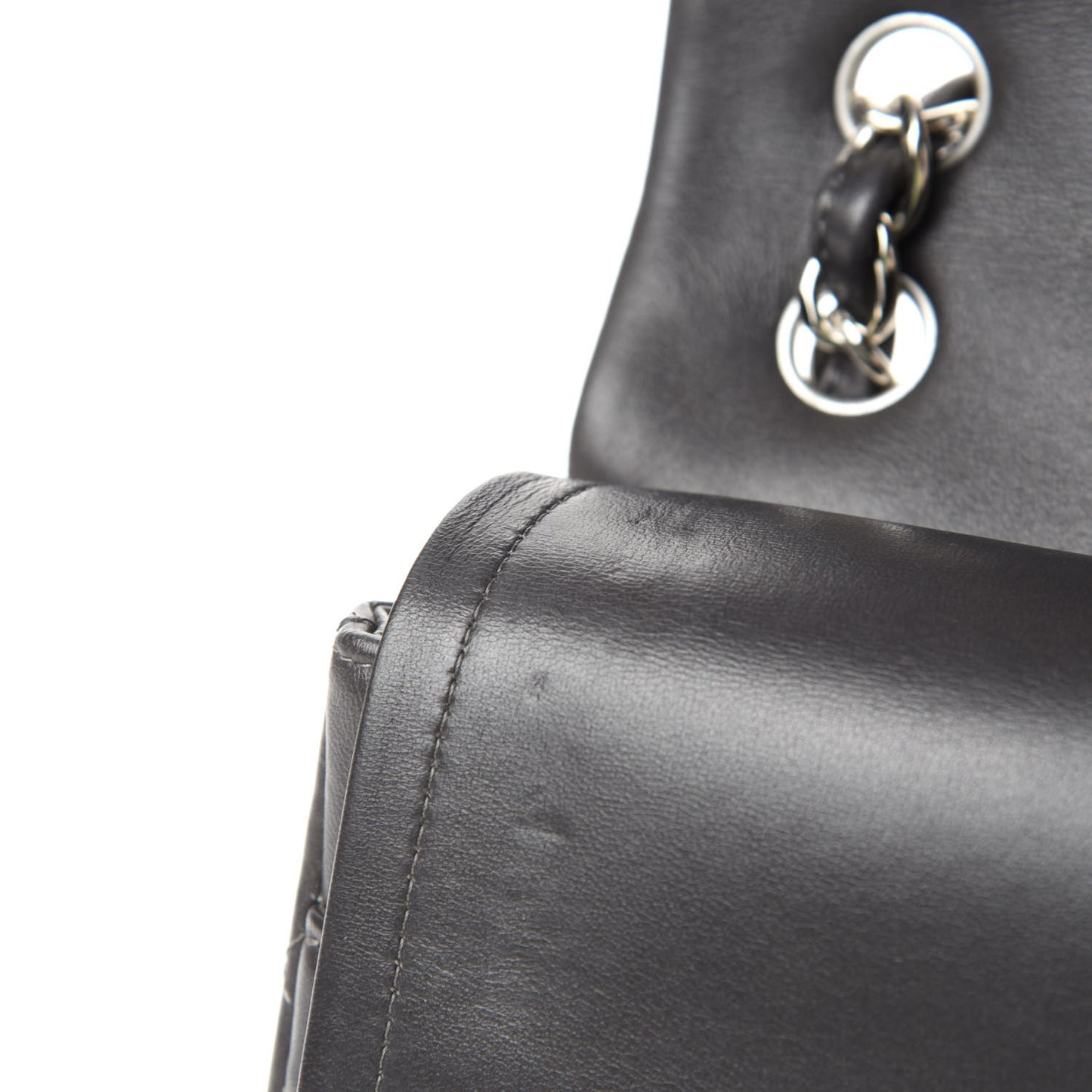 Lambskin Quilted Jumbo Double Flap Dark Grey