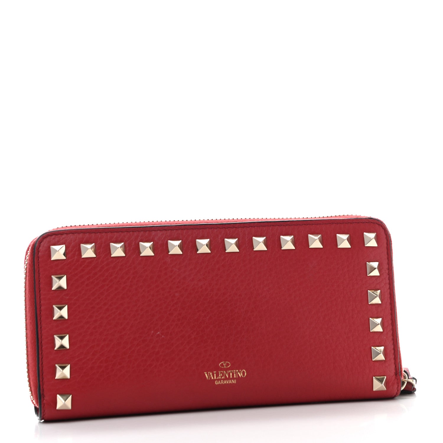 Valentino Garavani Pebbled Calfskin Rockstud Zip Around Wallet Rosso Valentino 3 of 9