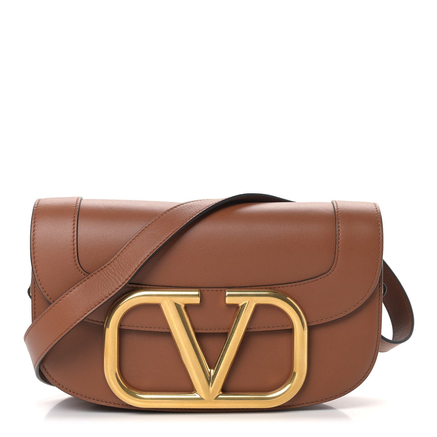 Smooth Calfskin Supervee Shoulder Bag Saddle Brown