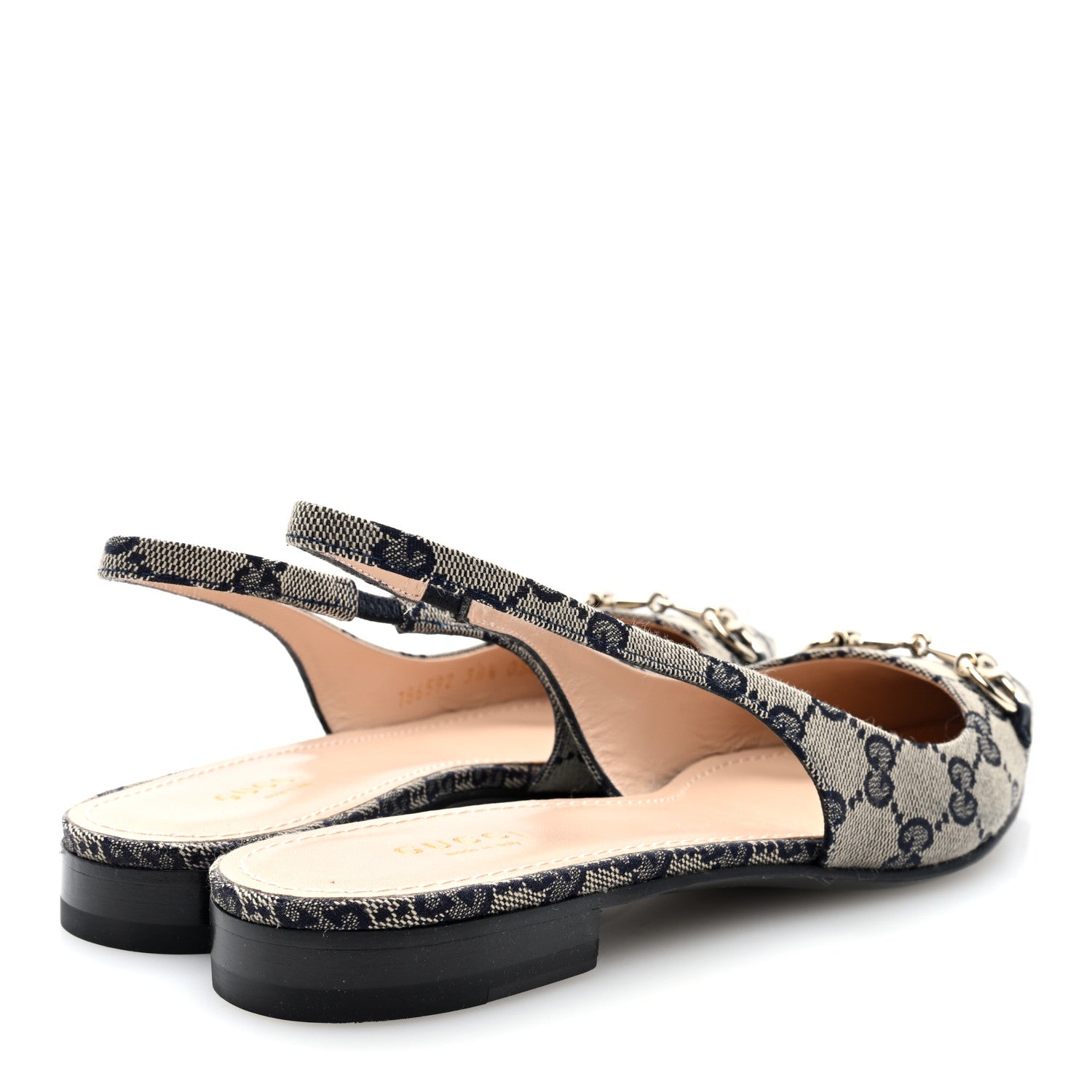 Gucci Monogram Horsebit Womens Slingback Ballet Flat 38.5 Beige Blue 5 of 9