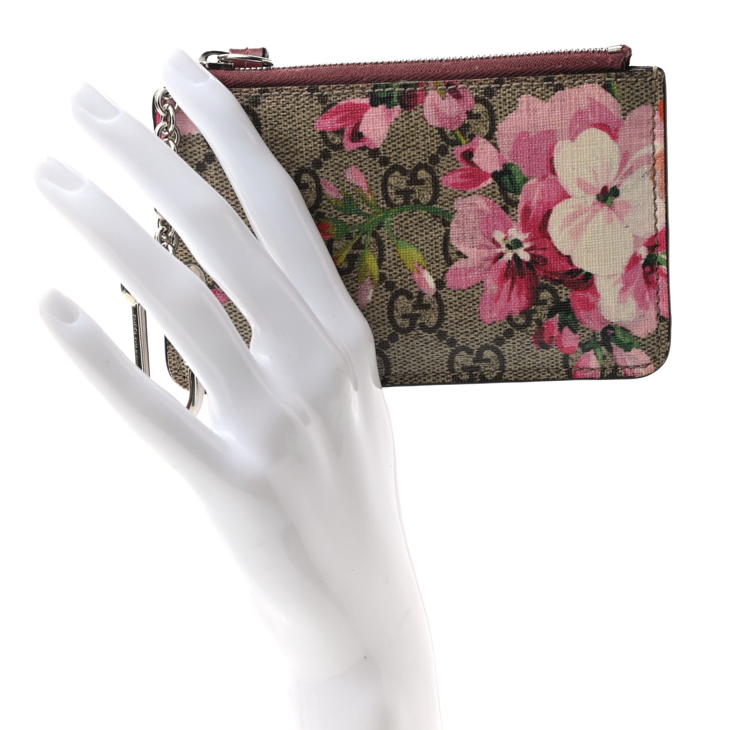 GG Supreme Monogram Blooms Key Ring Coin Case Beige Multicolor Dry Rose