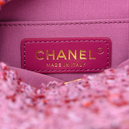 Chanel Tweed Enamel Quilted Pending CC Bucket Drawstring Bag Light Purple Pink Red 6 of 10