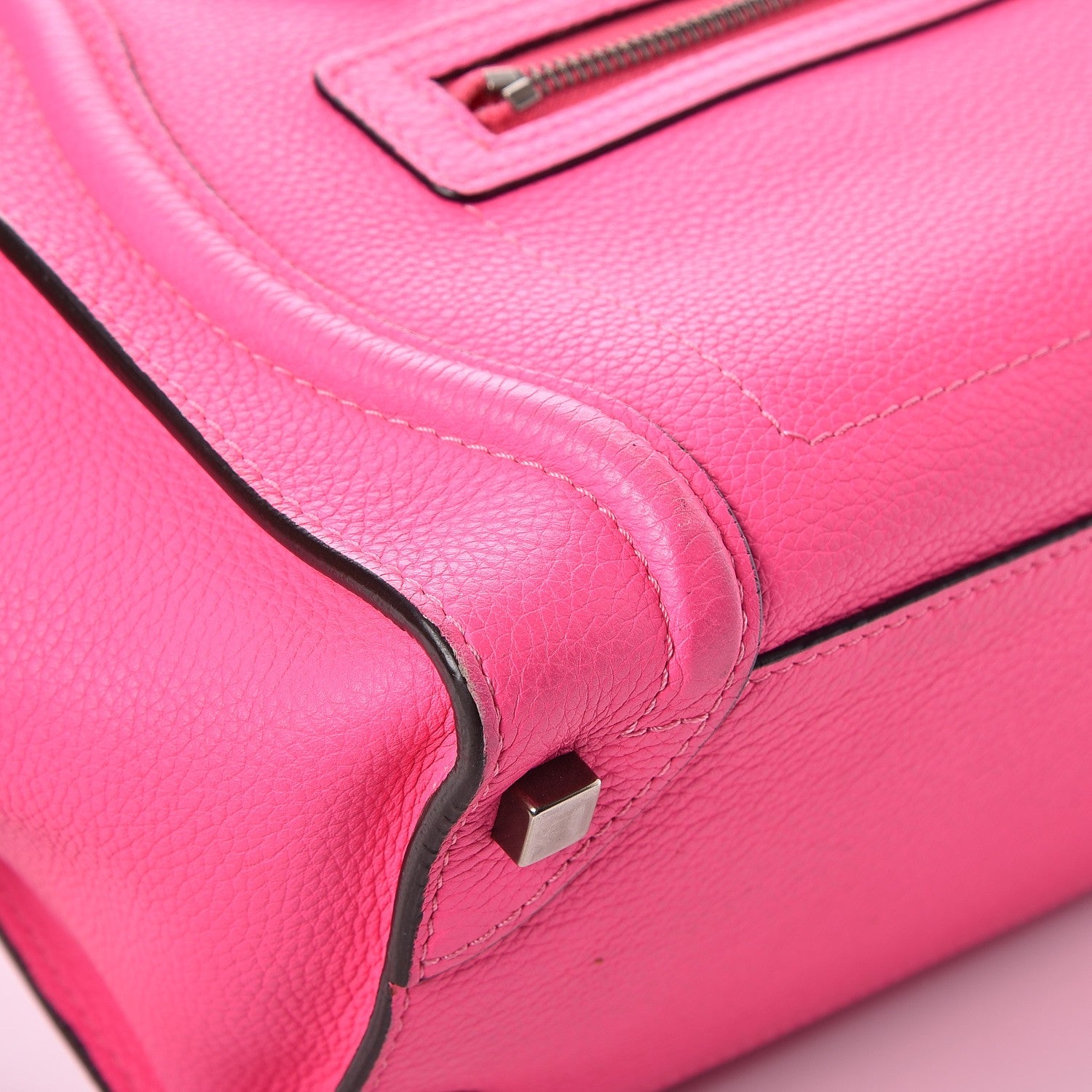 Celine Drummed Calfskin Micro Luggage Fluo Pink 8 of 14