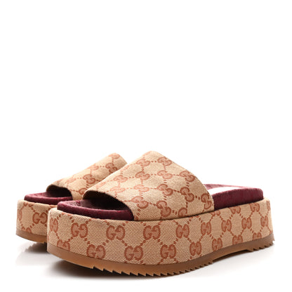 Gucci Canvas GG Monogram Angelina Platform Slide Sandals 36 Beige Ruggine 4 of 10