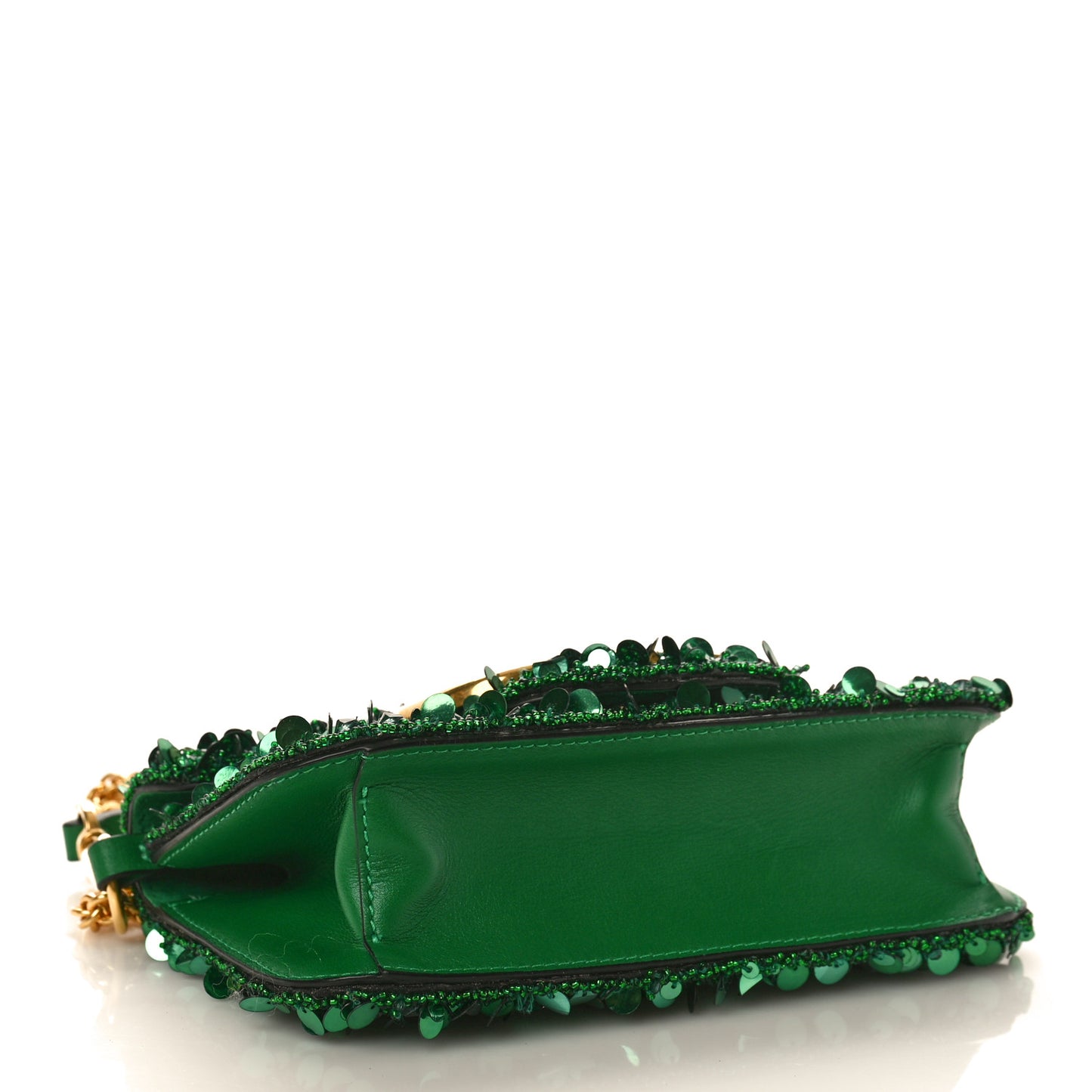 Sequin Crystal Vlogo Embroidered Small Loco Shoulder Bag Green