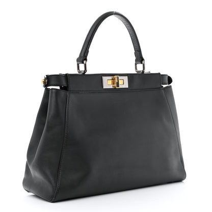 Fendi Vitello Suede Medium Peekaboo Iconic Satchel Black 3 of 11