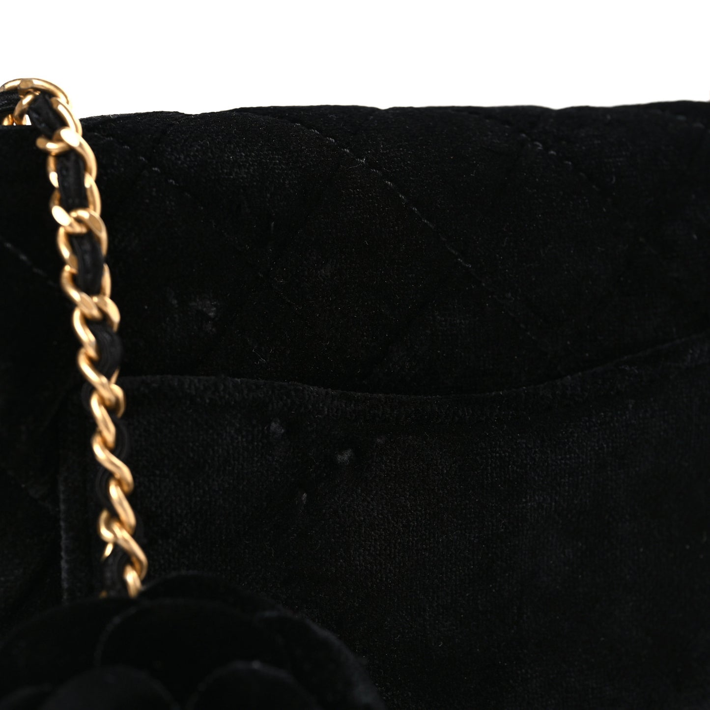 Velvet Quilted Small Camellia Flap Black