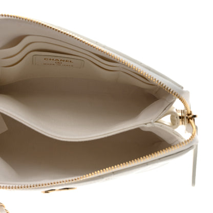 Chanel Shiny Crumpled Calfskin Quilted Clutch Bag White 4 of 9