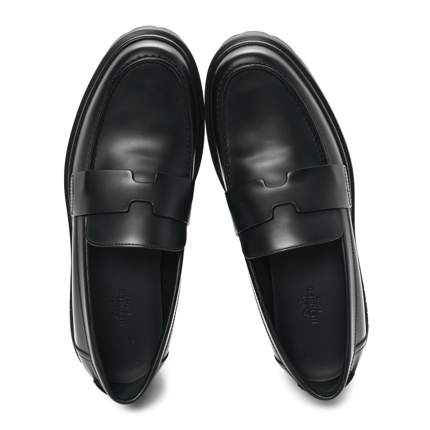 Hermes Glazed Calfskin Womens Hitch Loafers 38 Black 2 of 9