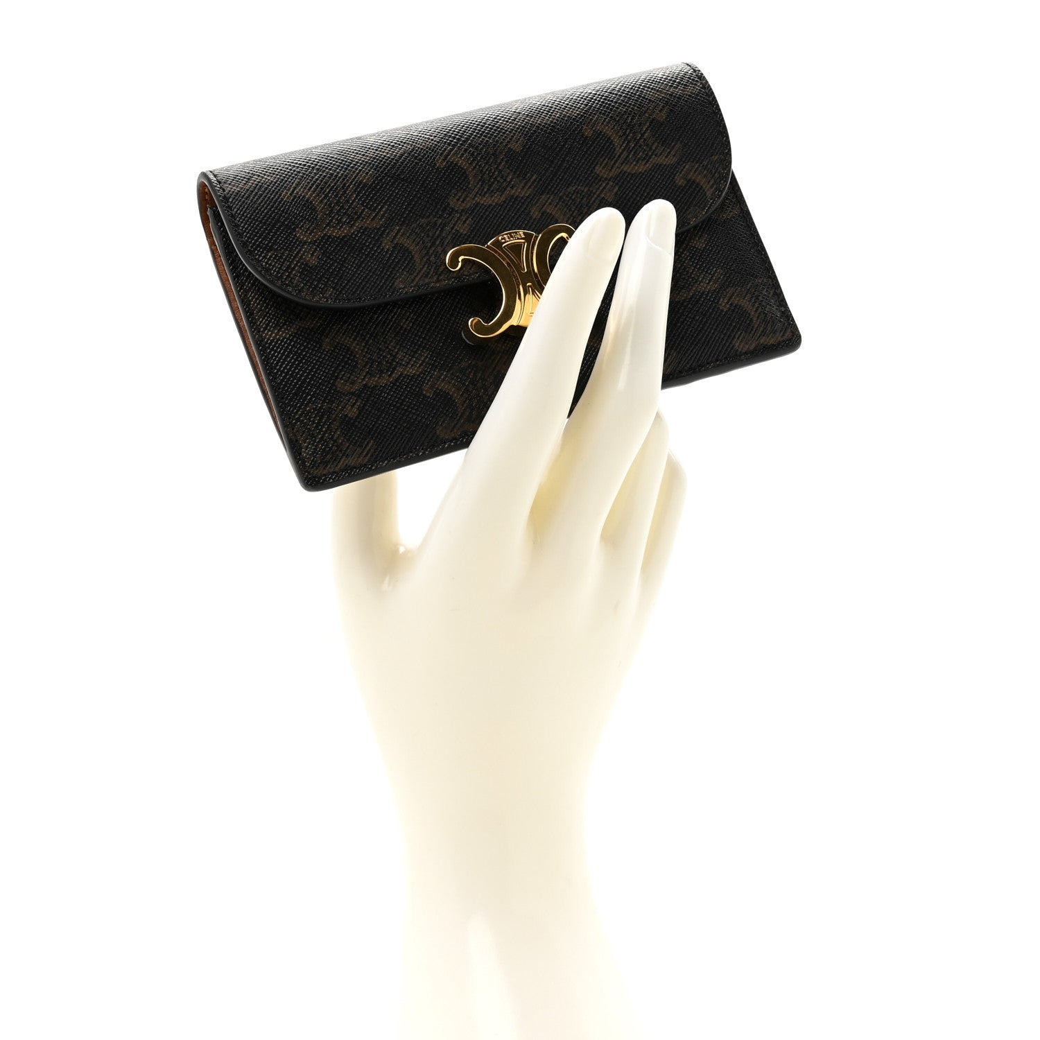 Celine Triomphe Canvas Calfskin Flap Long Card Holder Tan 2 of 7