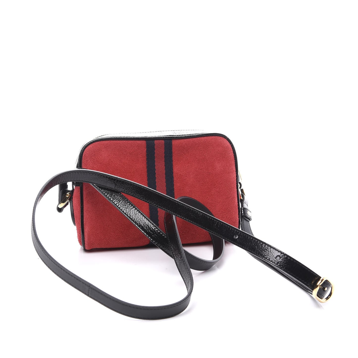 Suede Patent Web Mini Ophidia Shoulder Bag Red