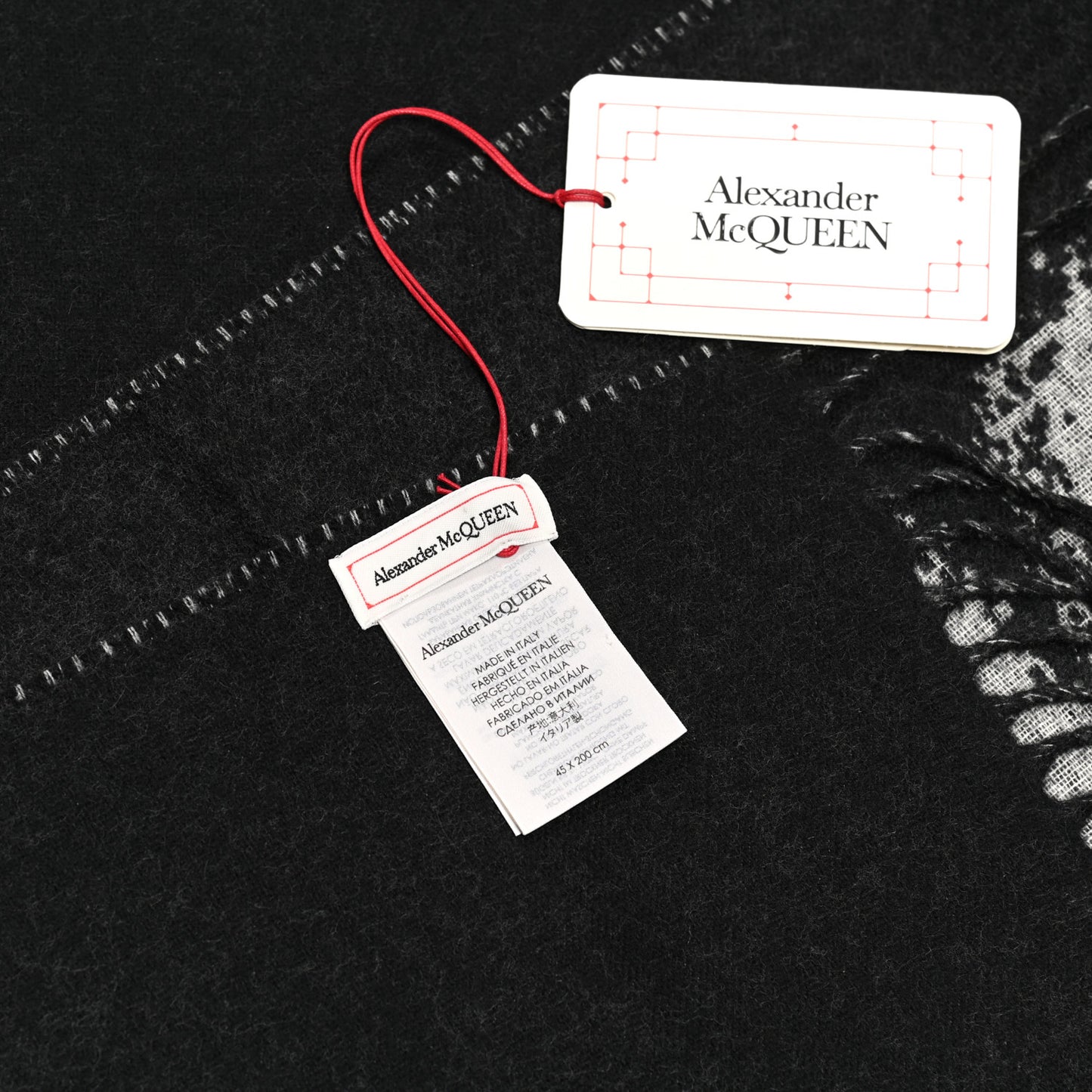 Wool McQueen Logo Scarf Black White