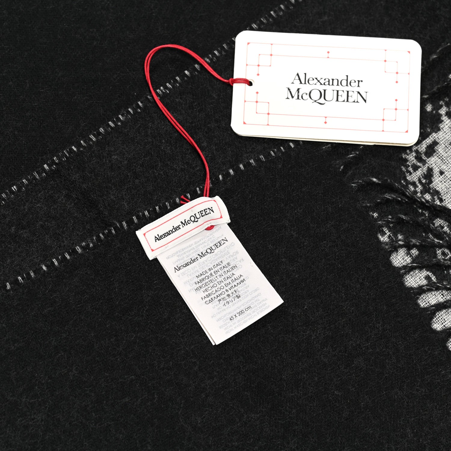 Alexander McQueen Wool McQueen Logo Scarf Black White 3 of 4